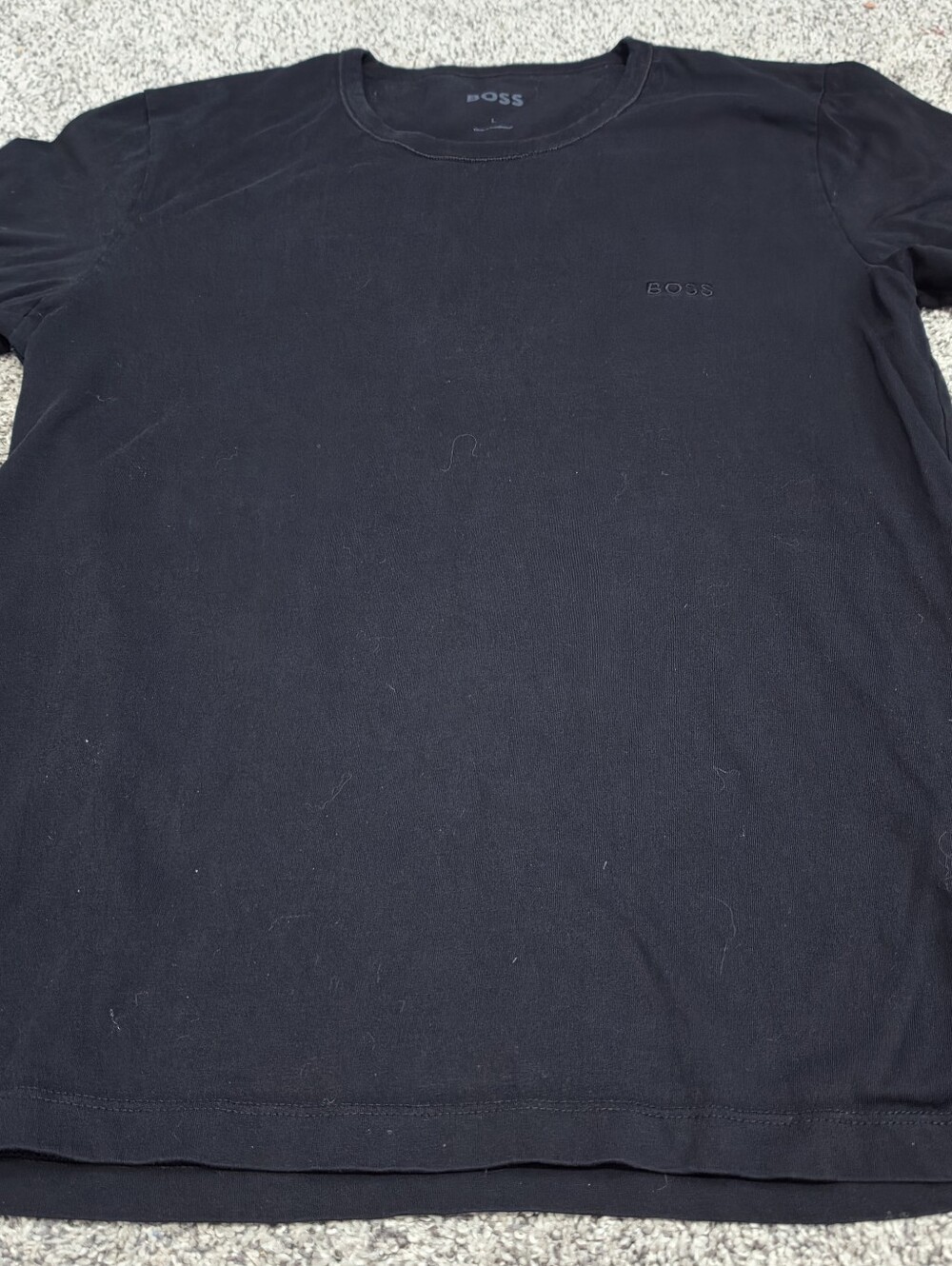 BOSS Men's Black Crewneck Tee with Subtle Logo, Sz Large